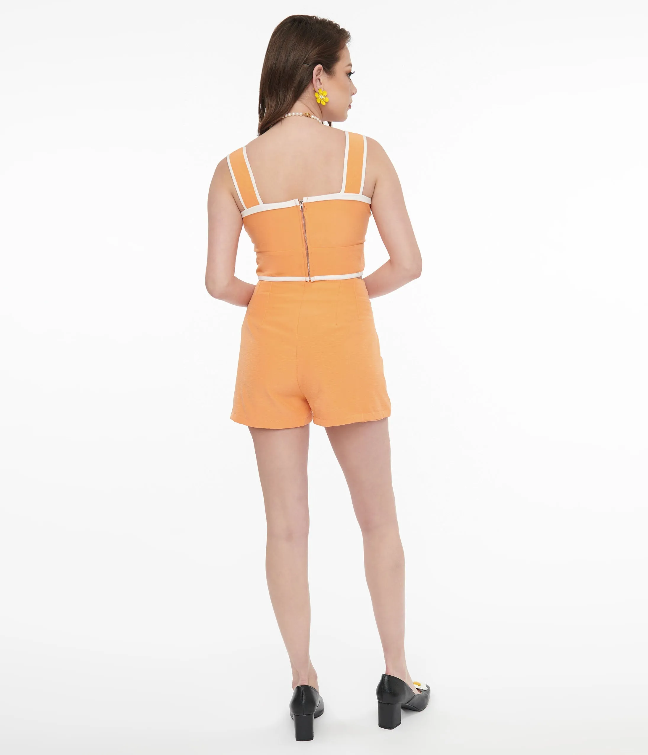 1950s Orange & White Trim Two Piece Romper Set