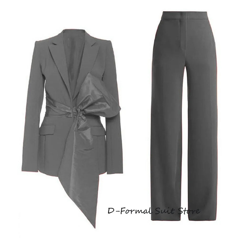 2-Piece High Street Red Suit for Women - Tailored Pointed Lapel Party Tuxedo Pants Set