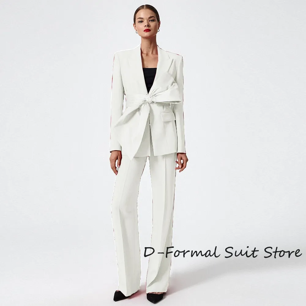 2-Piece High Street Red Suit for Women - Tailored Pointed Lapel Party Tuxedo Pants Set