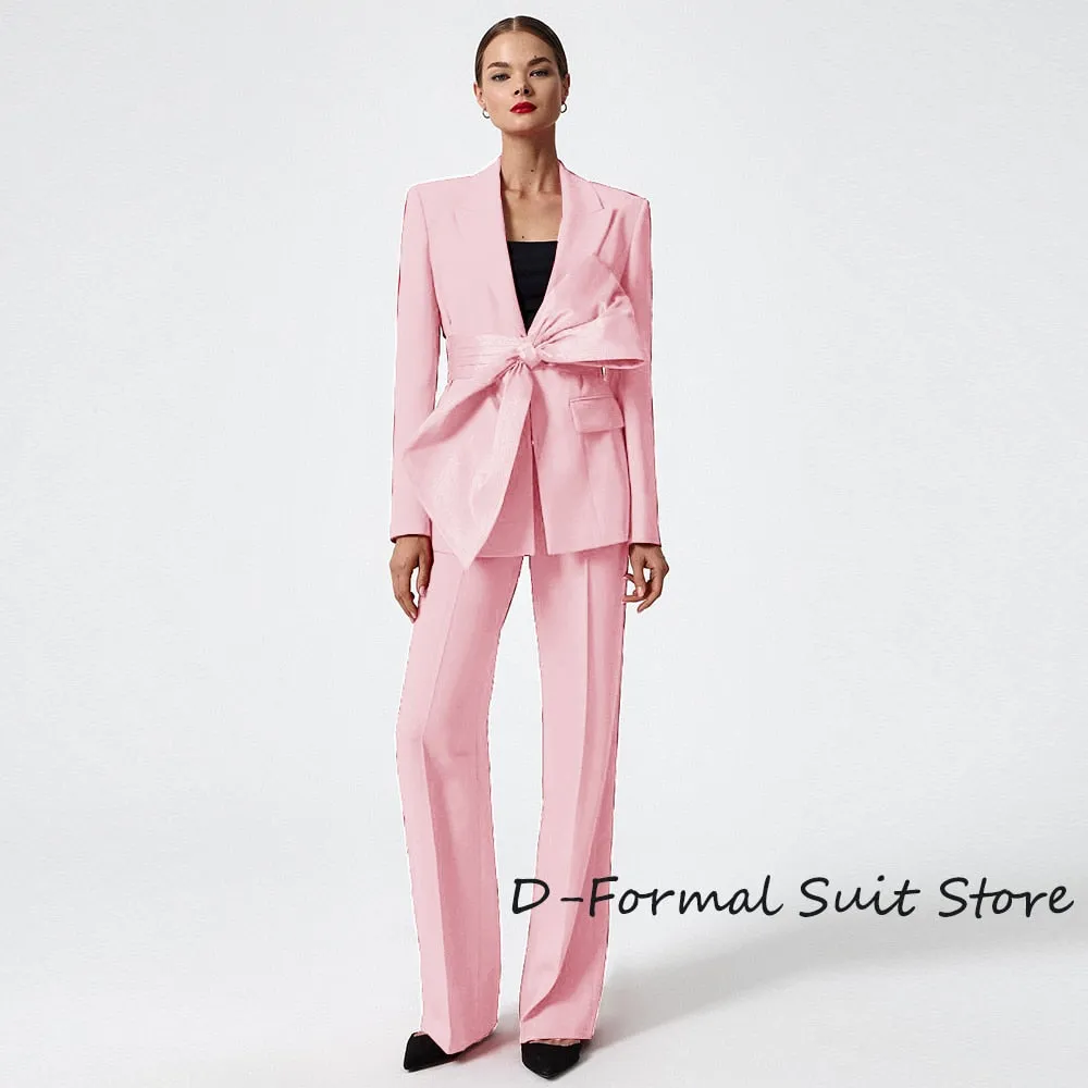 2-Piece High Street Red Suit for Women - Tailored Pointed Lapel Party Tuxedo Pants Set