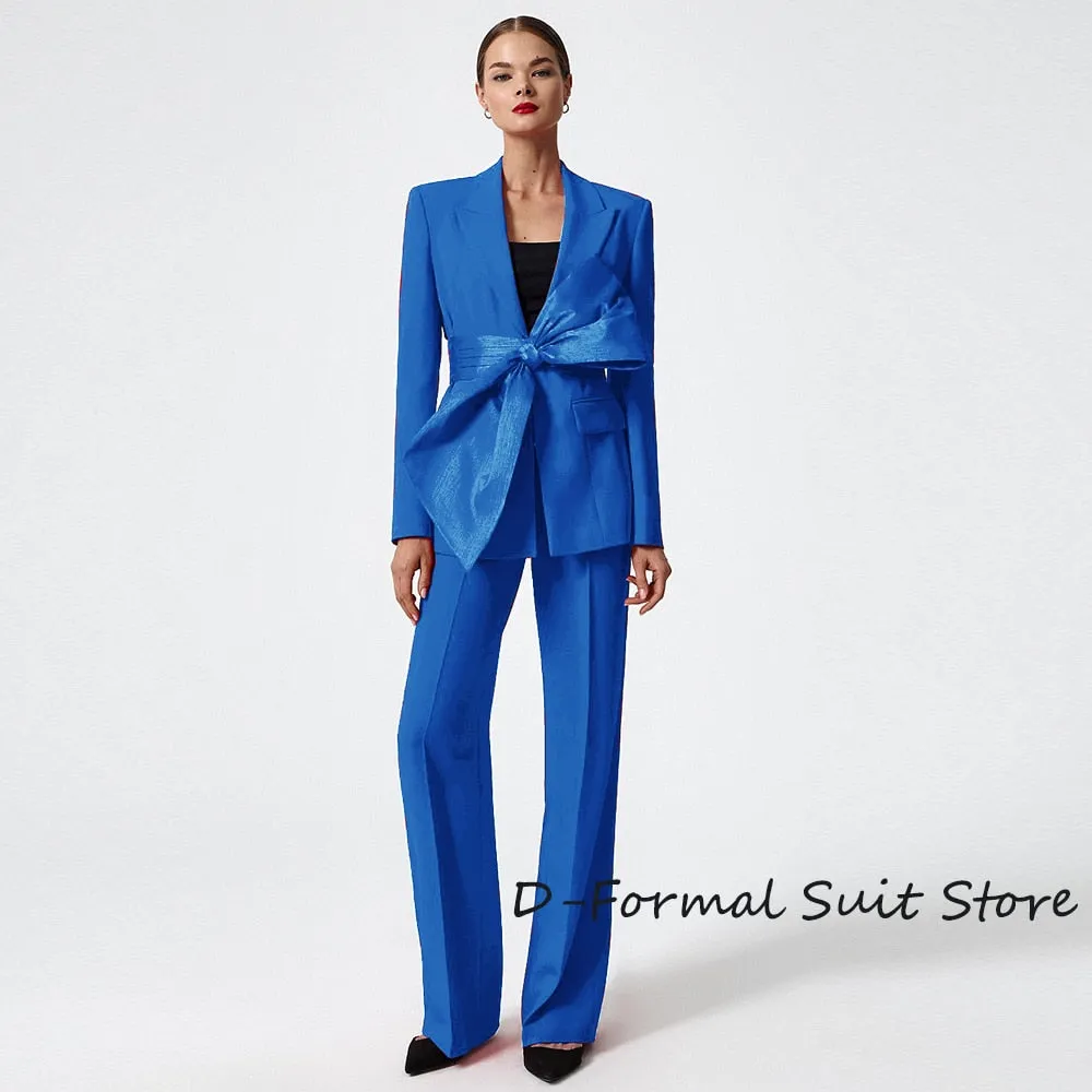 2-Piece High Street Red Suit for Women - Tailored Pointed Lapel Party Tuxedo Pants Set