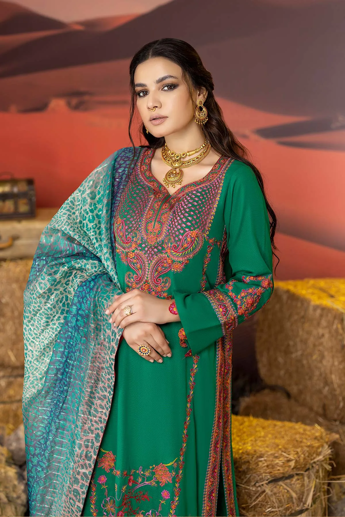 3-Piece Miraas Charizma Khaddar Suits - Unstitched Embroidered CM22-05