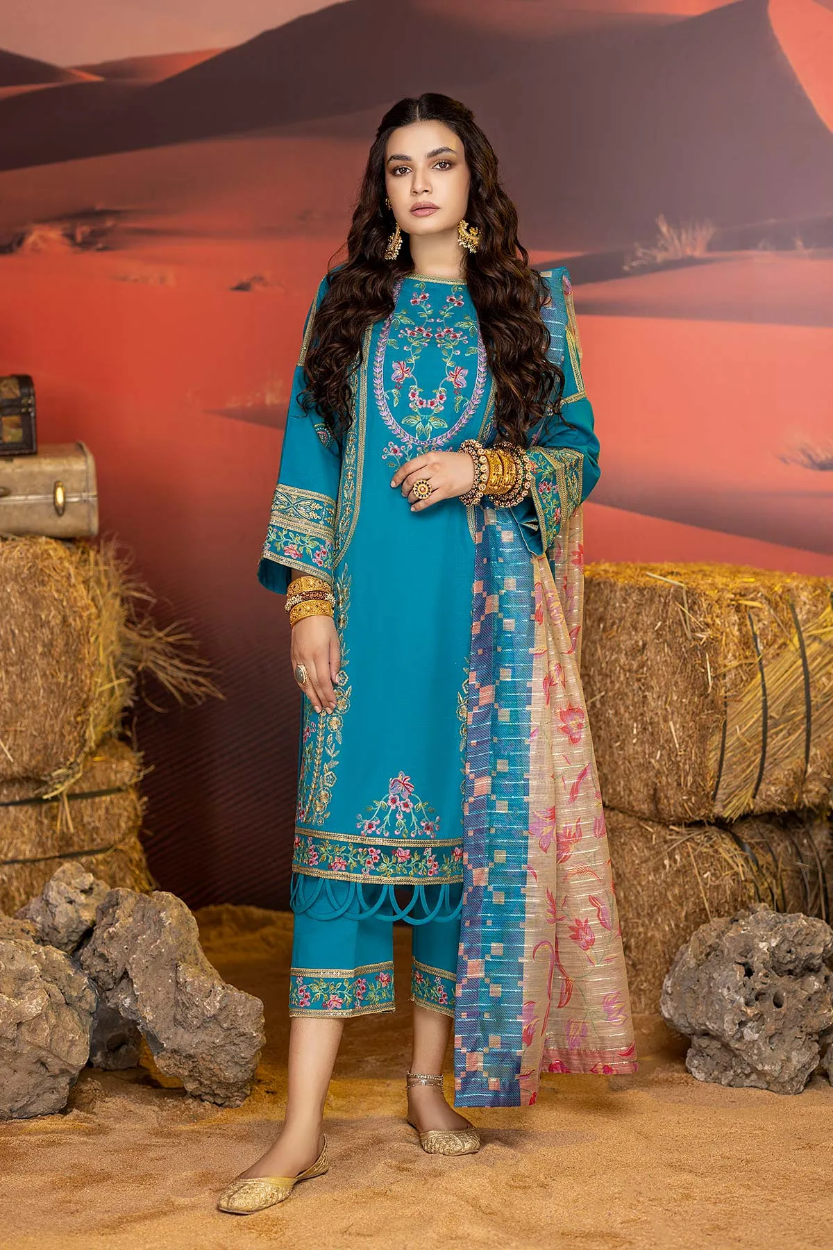 3-Piece Miraas Charizma Unstitched Khaddar Suits with Embroidery - CM22-01