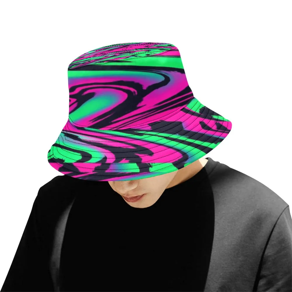 80s Pink and Green Wave Bucket Hat | UV Blacklight Reactive