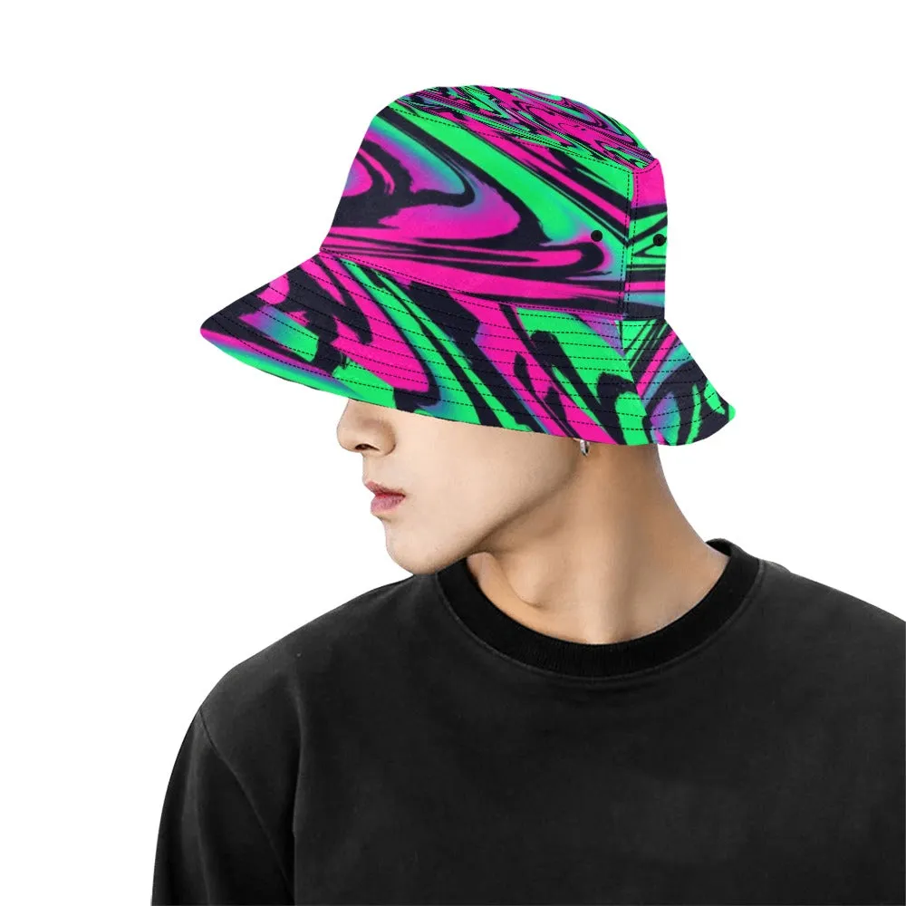 80s Pink and Green Wave Bucket Hat | UV Blacklight Reactive