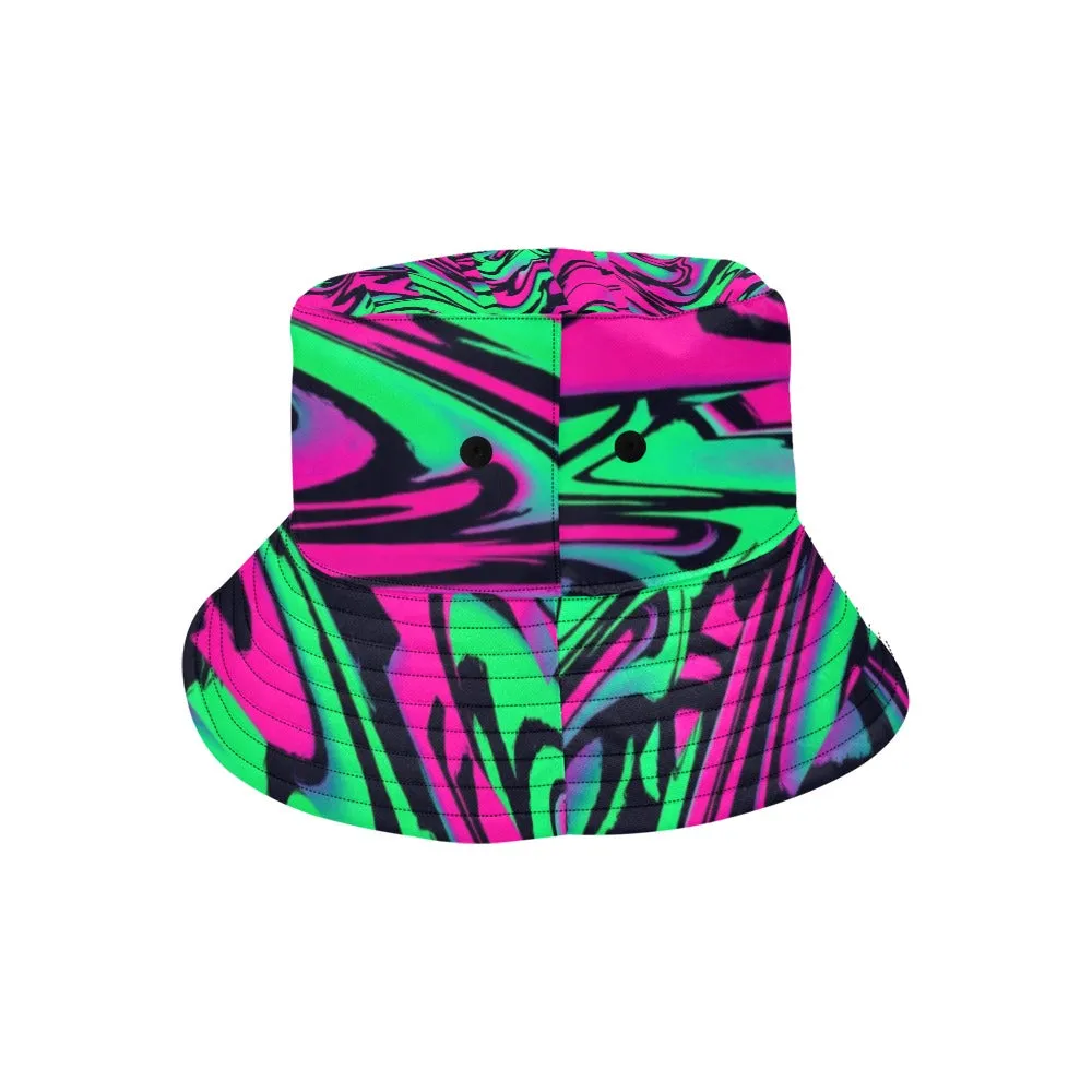 80s Pink and Green Wave Bucket Hat | UV Blacklight Reactive