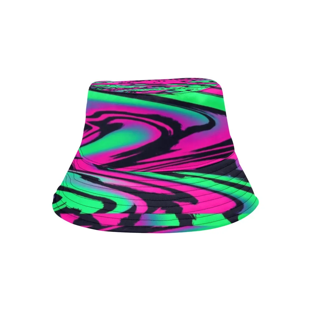 80s Pink and Green Wave Bucket Hat | UV Blacklight Reactive