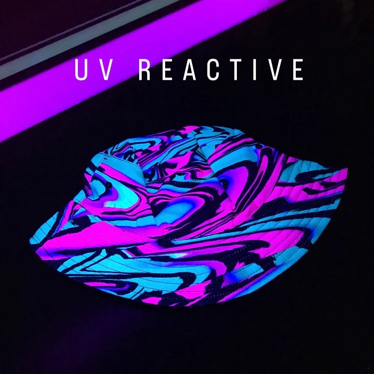 80s Pink and Green Wave Bucket Hat | UV Blacklight Reactive