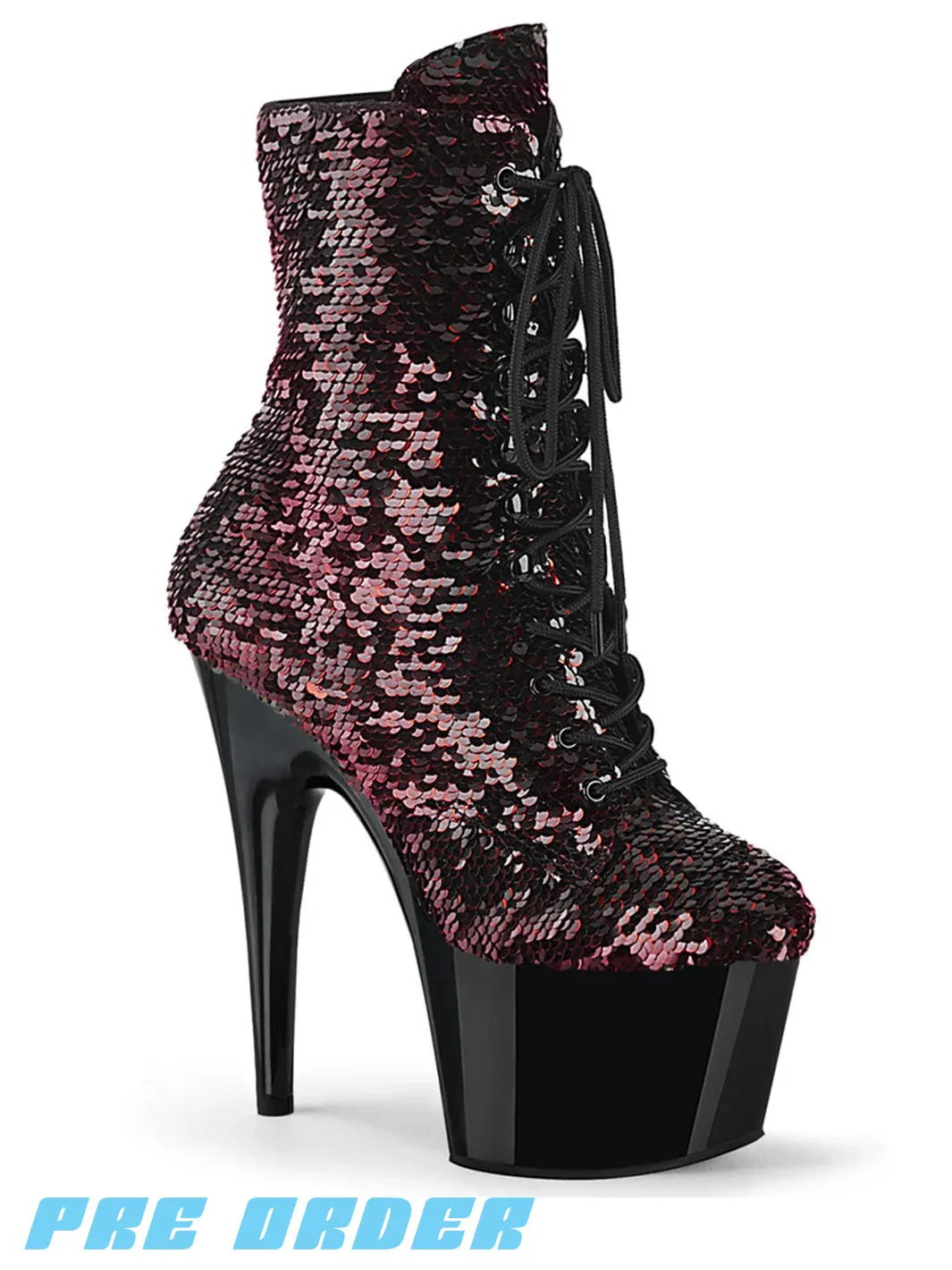 ADORE-1020SQ - Black and Red Sequin High Heels - Preorder