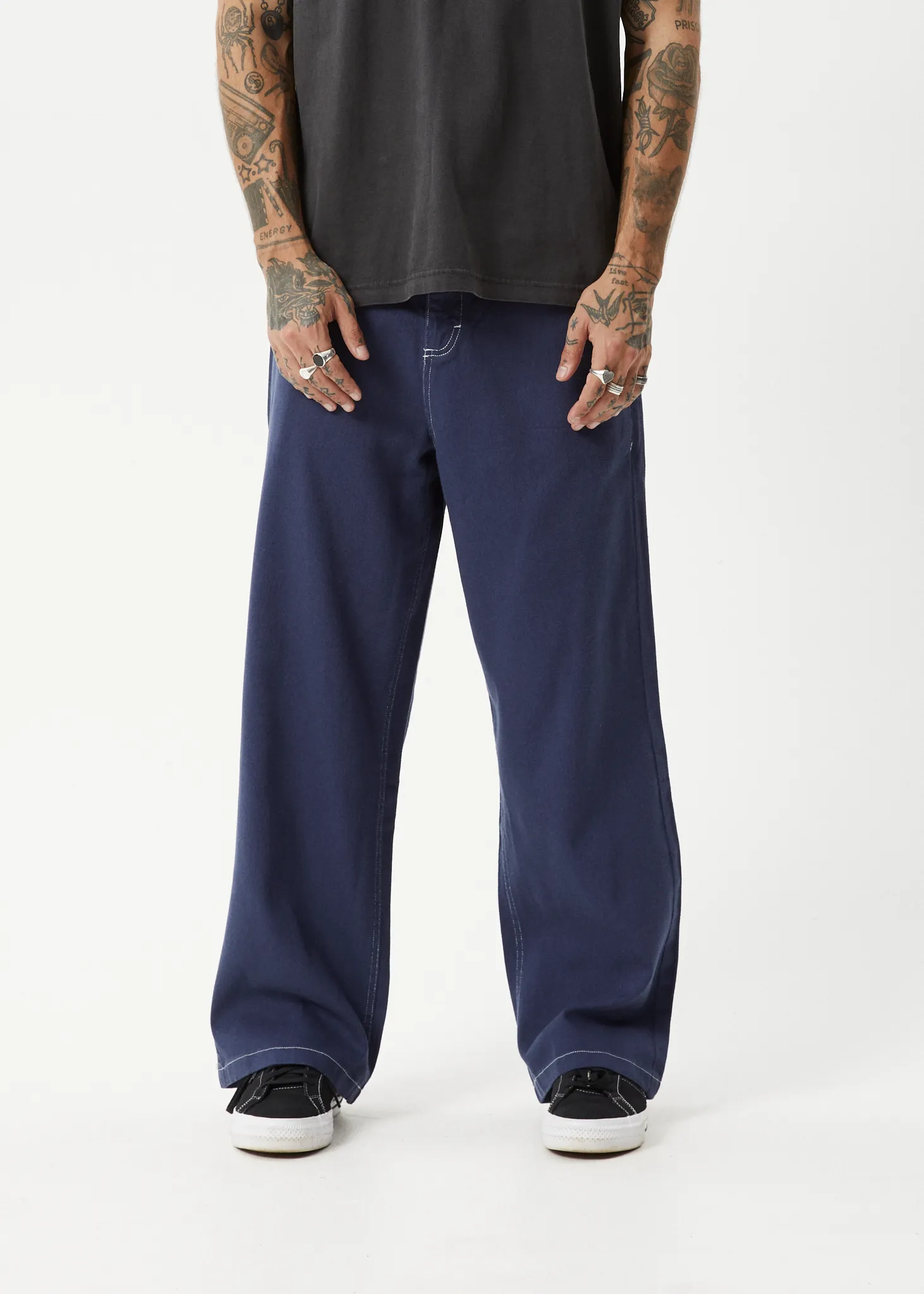 AFENDS Mens Pablo Navy Baggy Pants