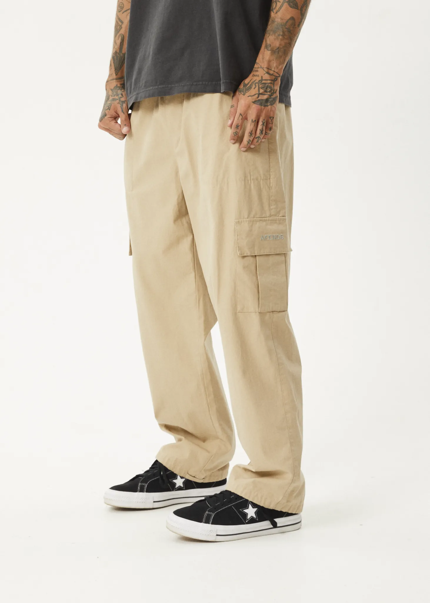 AFENDS Men's Twill Cargo Pants in Taupe