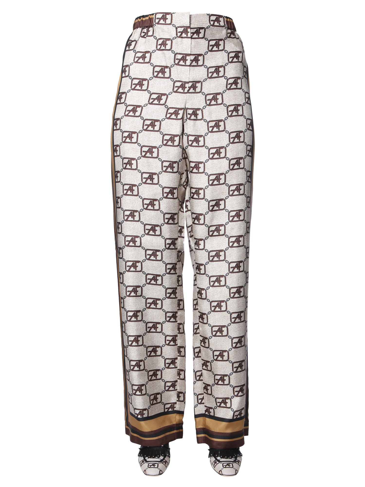 Alberta Ferretti silk twill pants with story logo