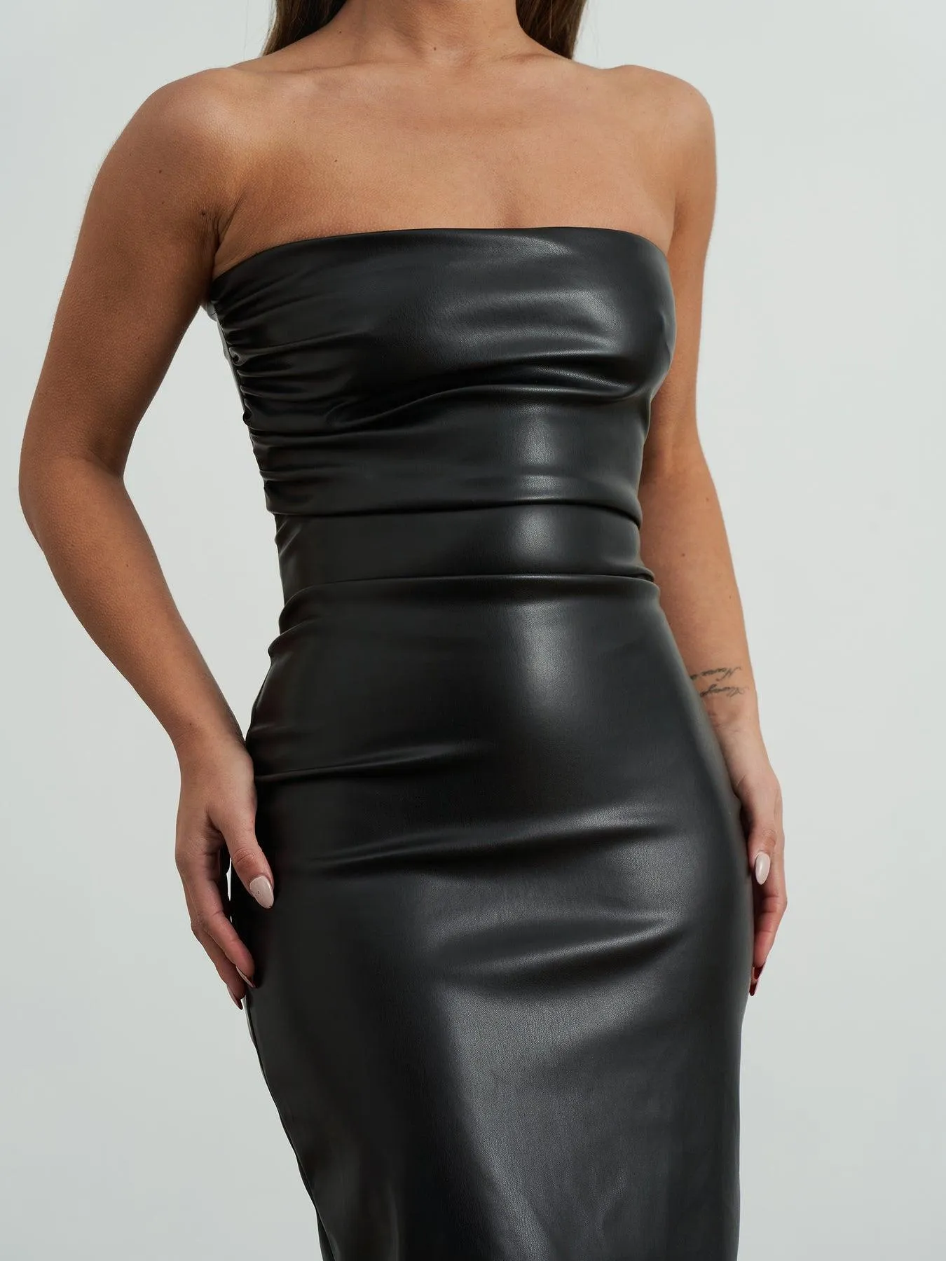 Amelie Maxi Gown - Black Faux Leather