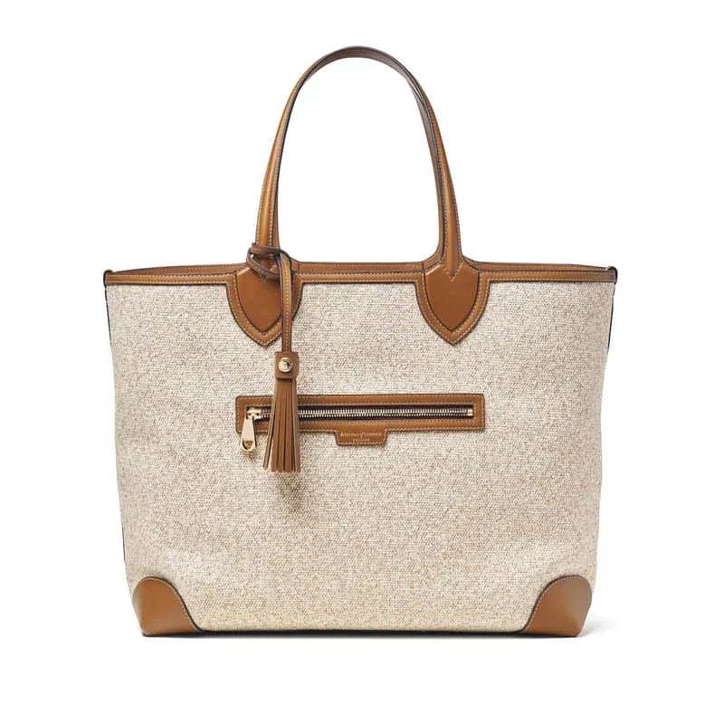 Aspinal of London Neutral Tan Brown Canvas Leather Resort Tote Bag