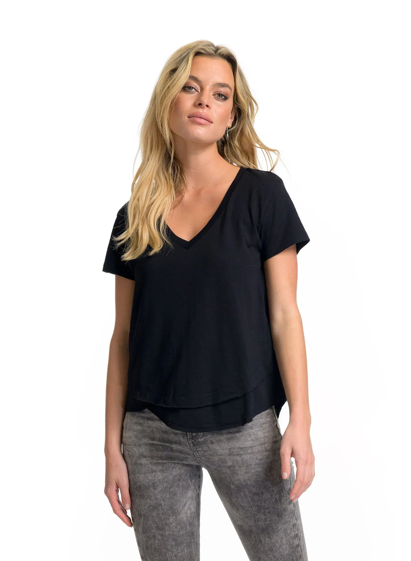 AVA V-NECK TEE MOCK LAYER