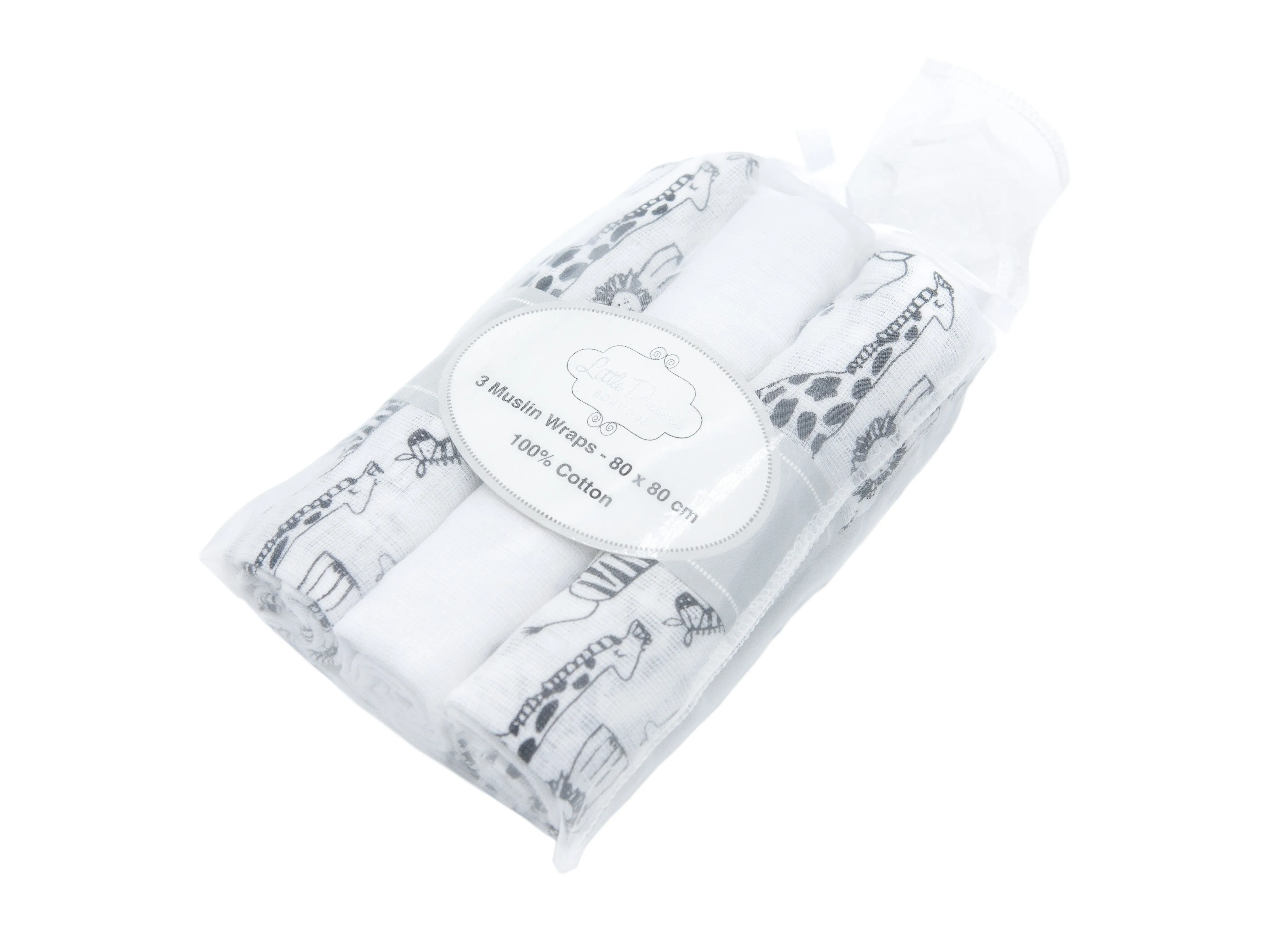 Baby Bow Muslin Wraps Safari - Set of 3