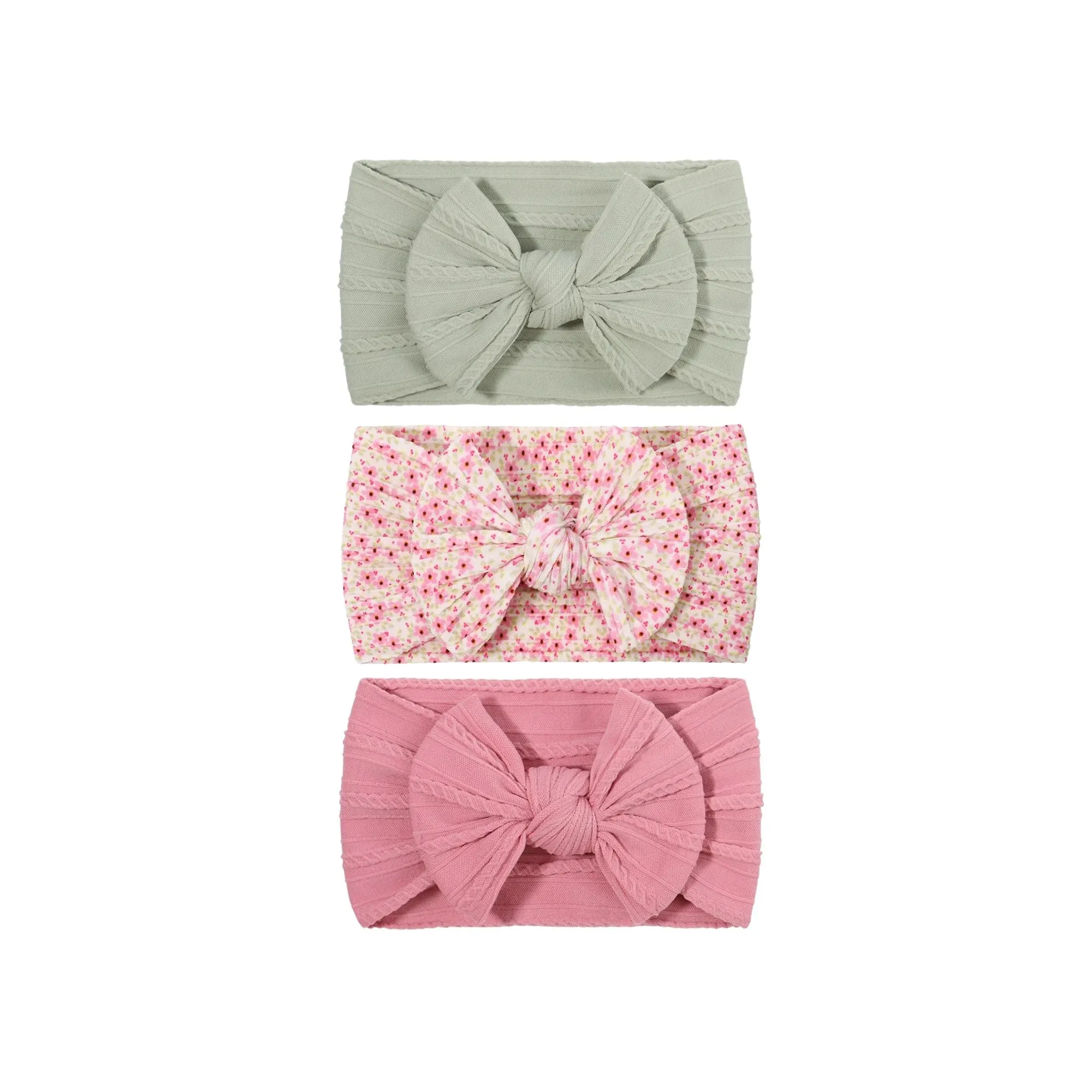 Baby Headbands in Set of Three - Cable Knit - Bow Detail - #19