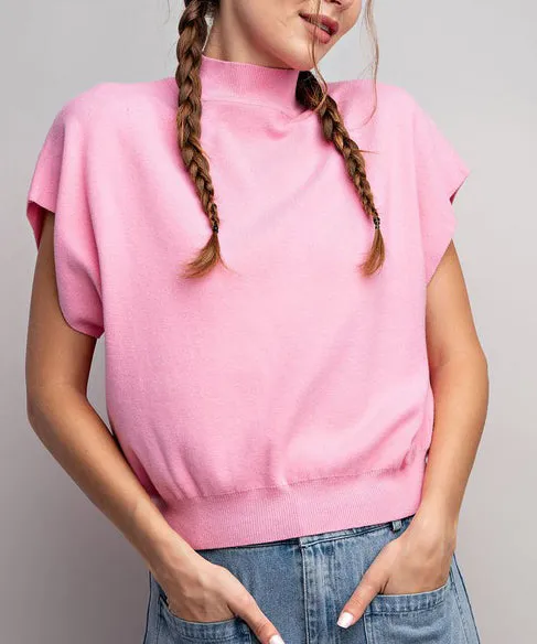 Baby Pink Mock Neck Short Sleeve Top