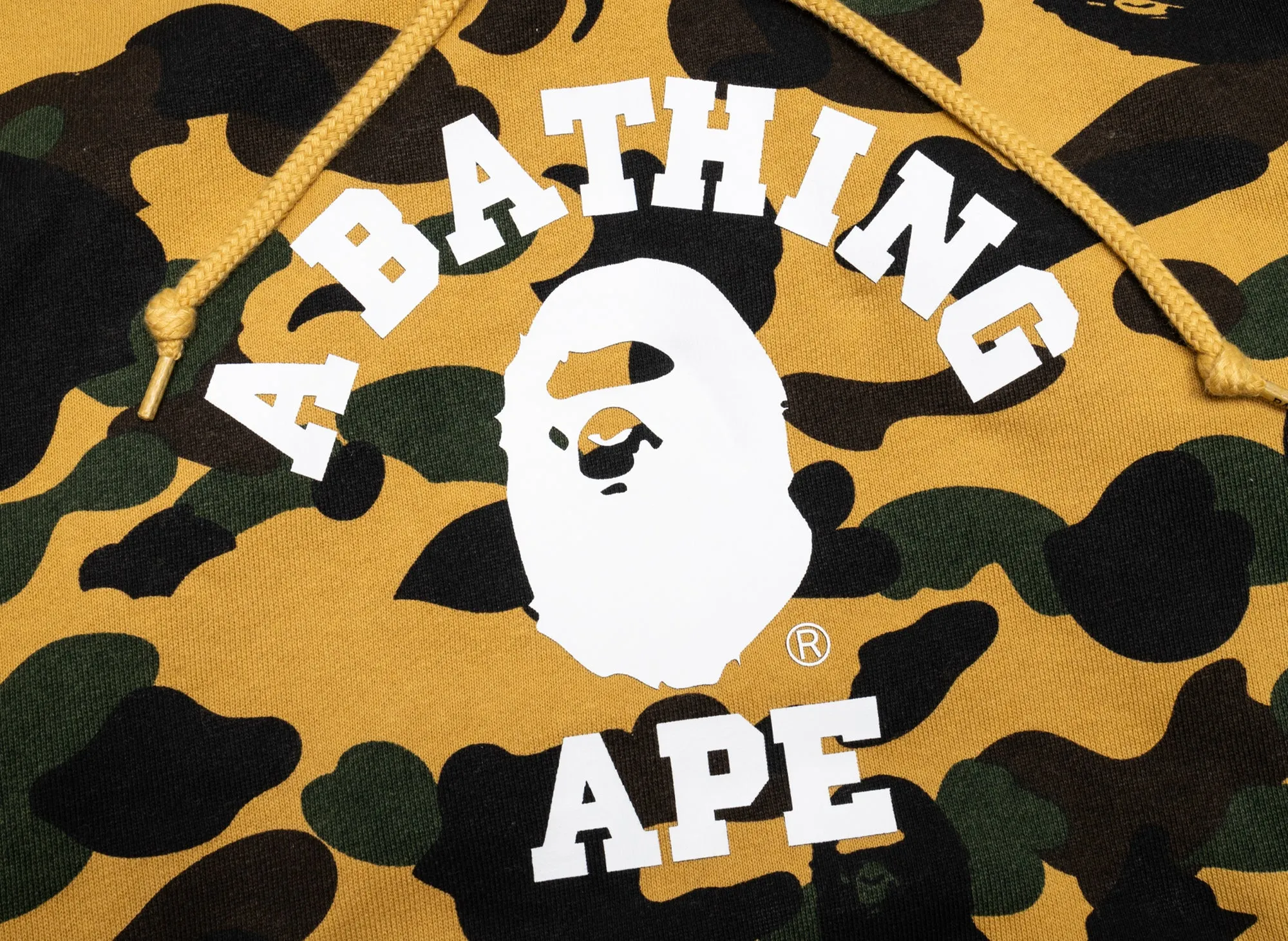 Bape Yellow 1st Camo College Pullover Hoodie in xld