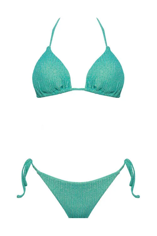 Bikini set with ribbed lurex triangle top and bottom