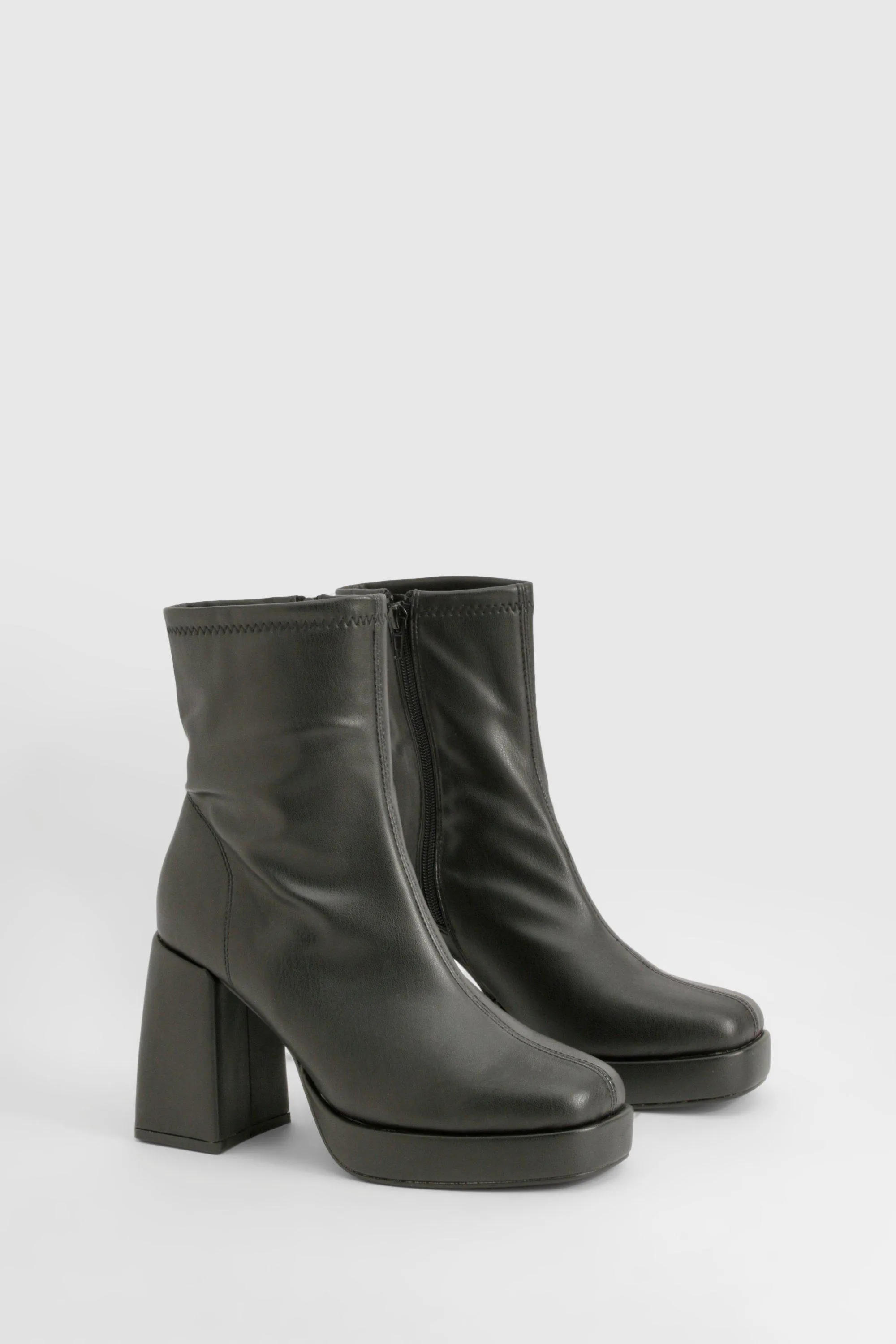 Block Heel Platform Sock Boots