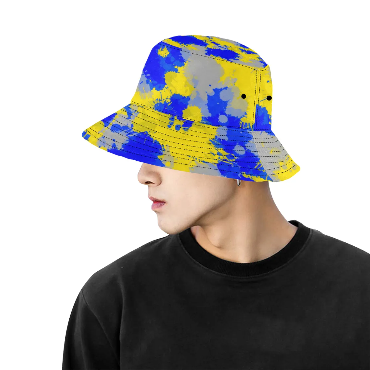 Blue and Yellow Paint Splatter Bucket Hat can be rewritten as Blue Yellow Paint Splatter Bucket Hat to make it more Google SEO f