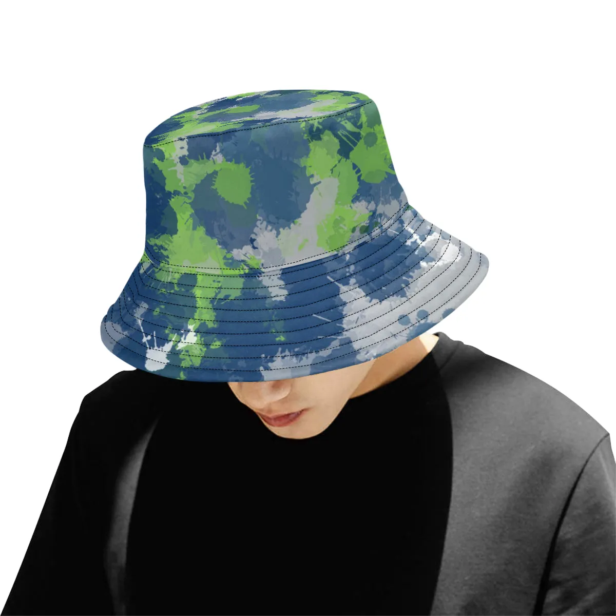 Blue Green Grey Paint Splatter Bucket Hat - Available Now