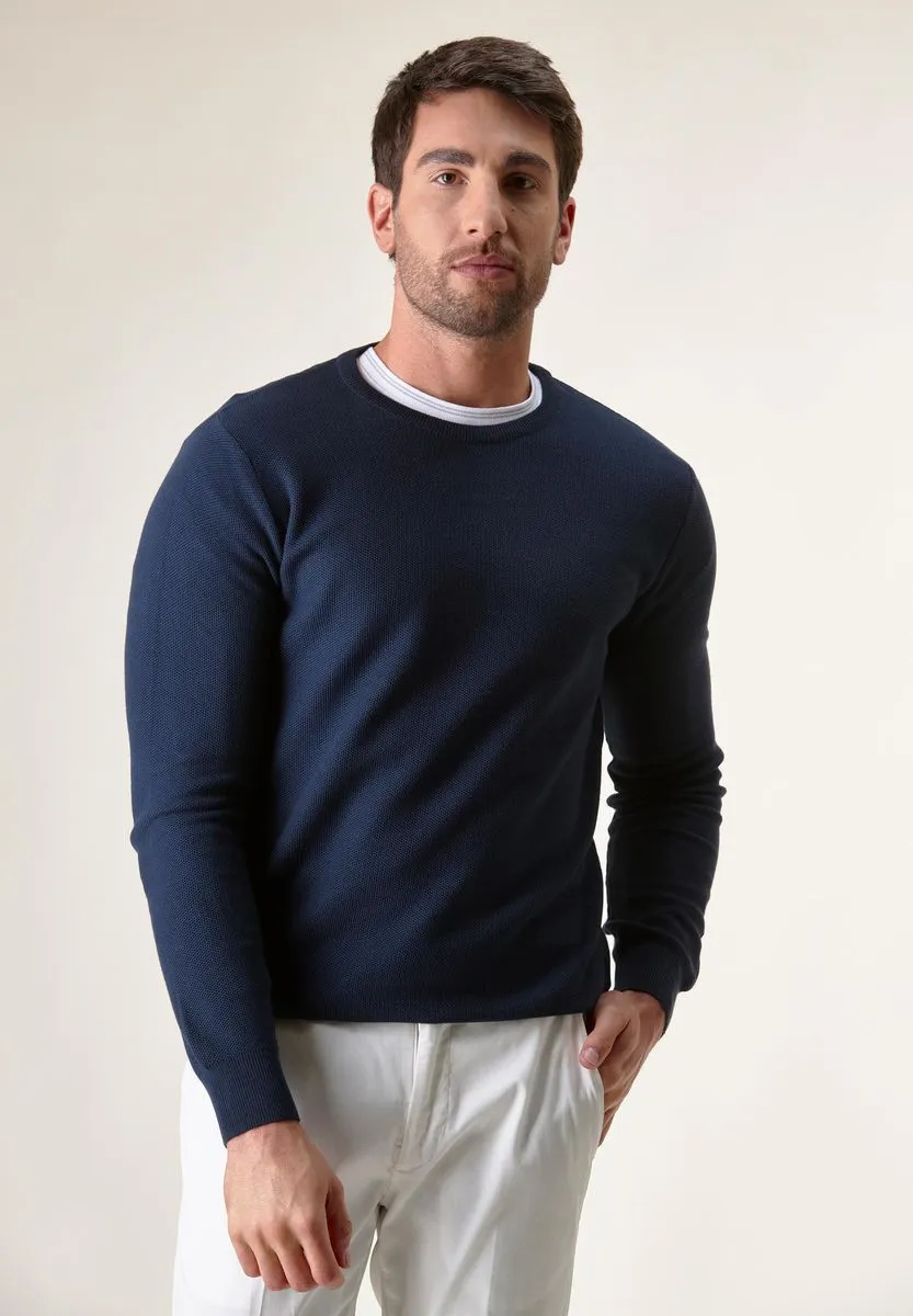 Blue navy cotton crewneck sweater