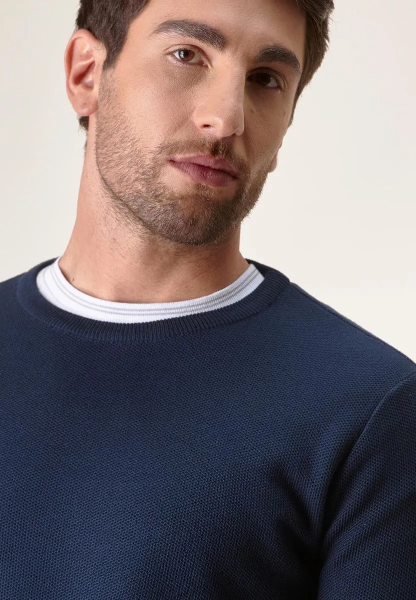 Blue navy cotton crewneck sweater