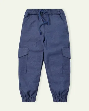 Blue pull up pants with heather finish.