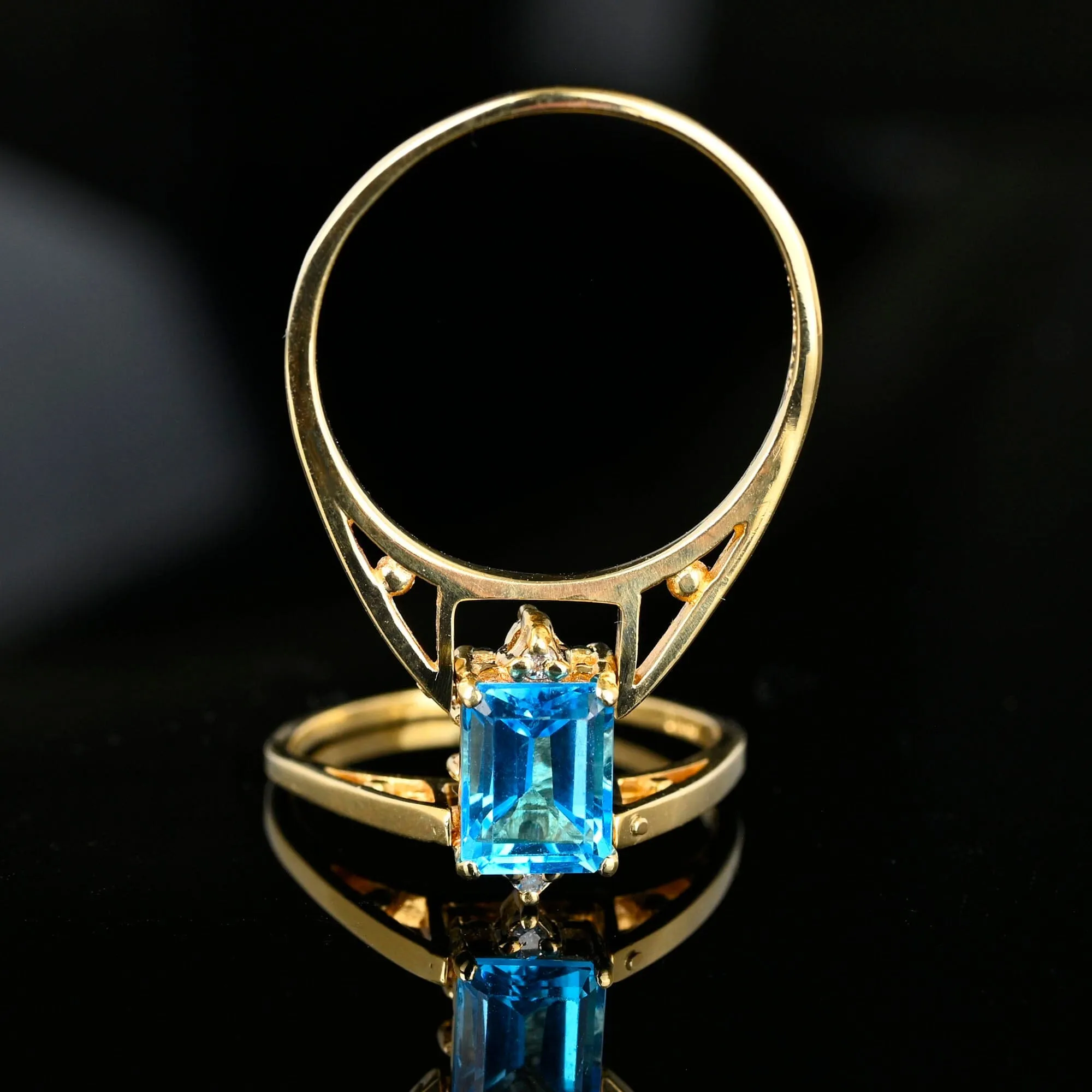 Blue Topaz Sapphire Diamond Cluster Ring 14k Gold Reversible Flip