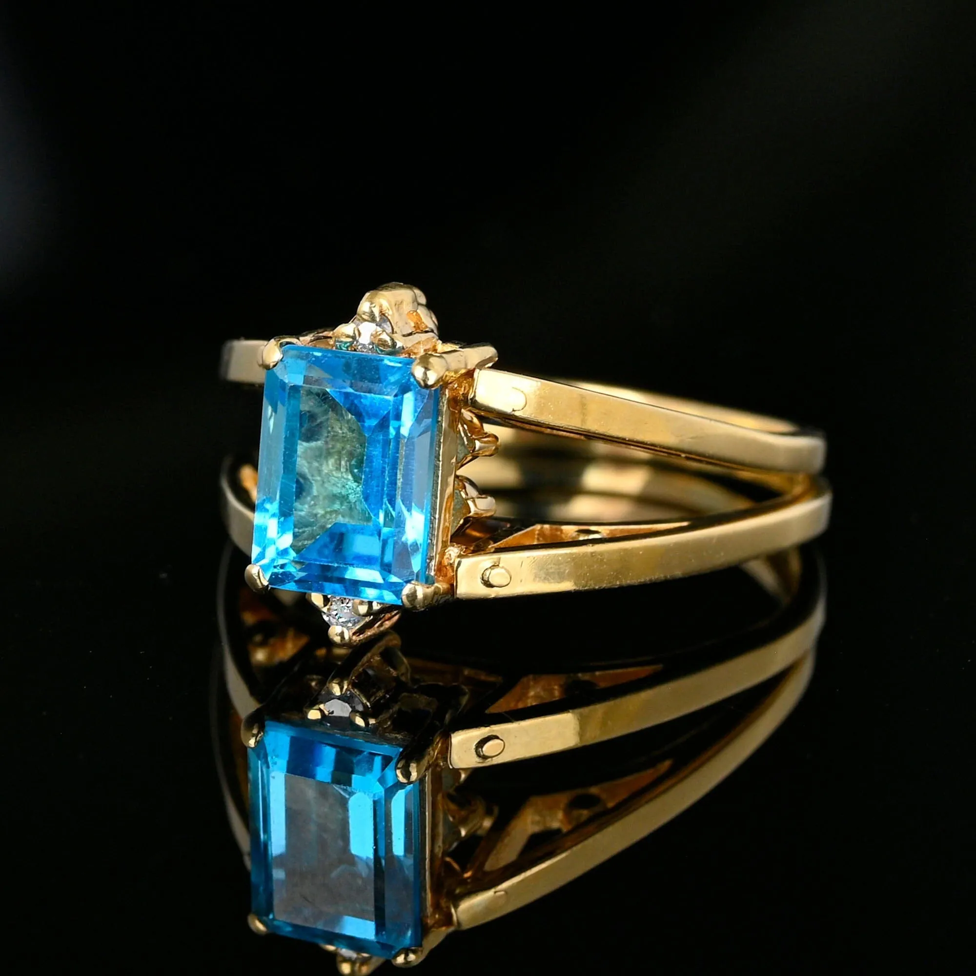 Blue Topaz Sapphire Diamond Cluster Ring 14k Gold Reversible Flip