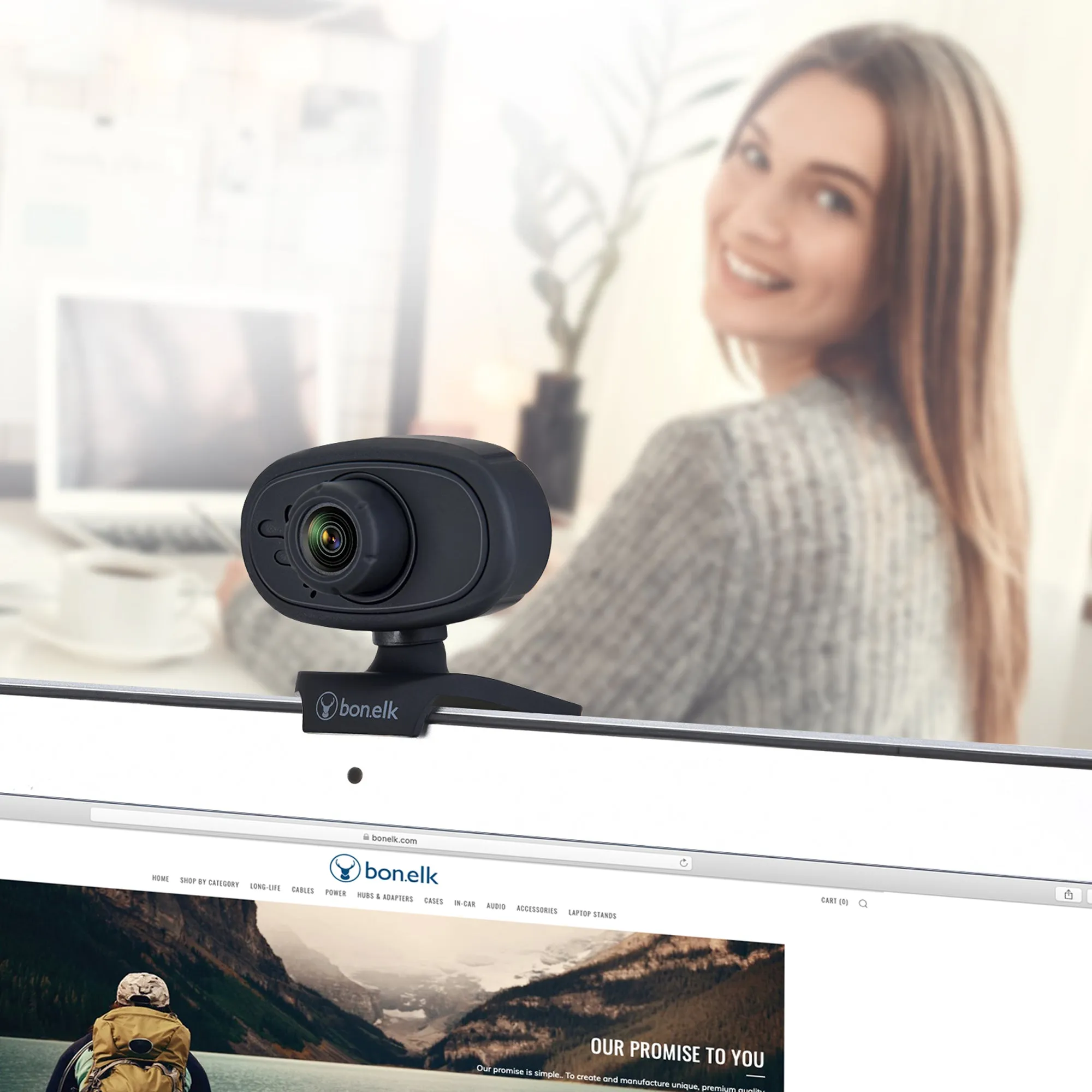 Bonelk USB Webcam, Clip On, 720p Black