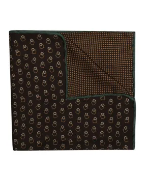 Brown Geometric Silk Pocket Square Reversible Neat