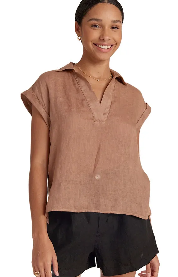 Cap Sleeve Henley Desert Brown - Women's Cap Sleeve Henley in Desert Brown