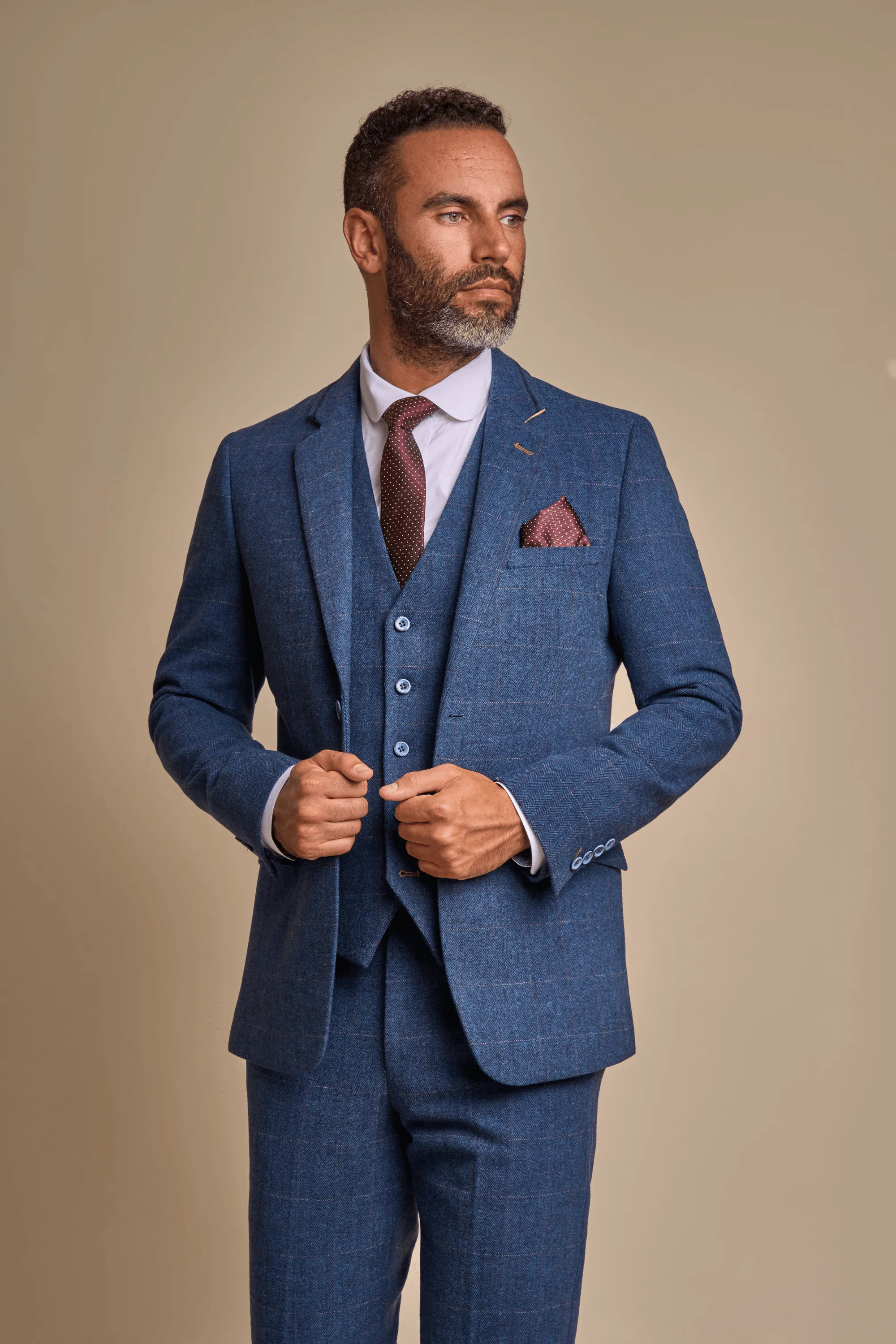 Carnegi Navy Tweed Check Suit