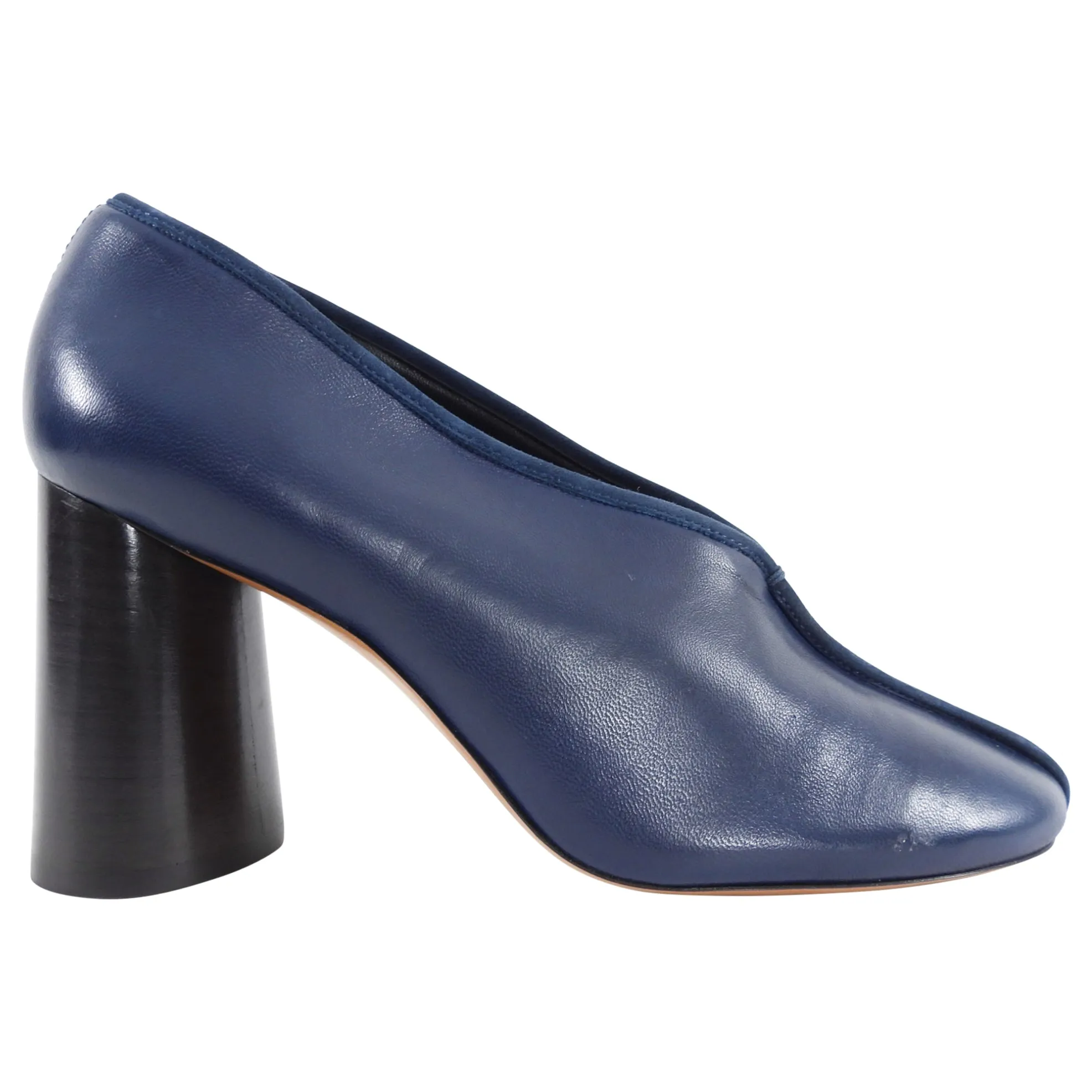 Celine Navy Leather V-Neck Pumps 38 7.5