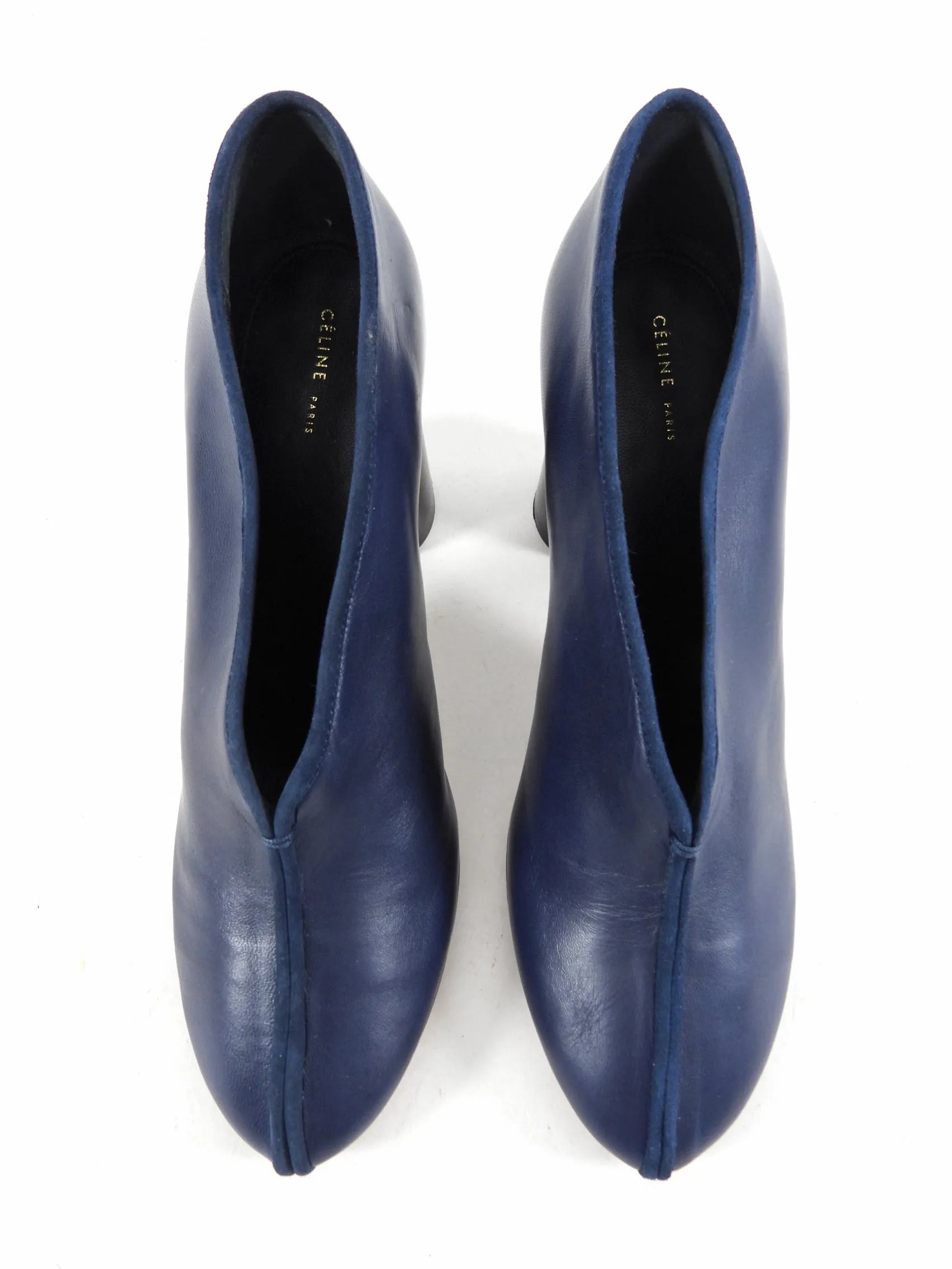 Celine Navy Leather V-Neck Pumps 38 7.5