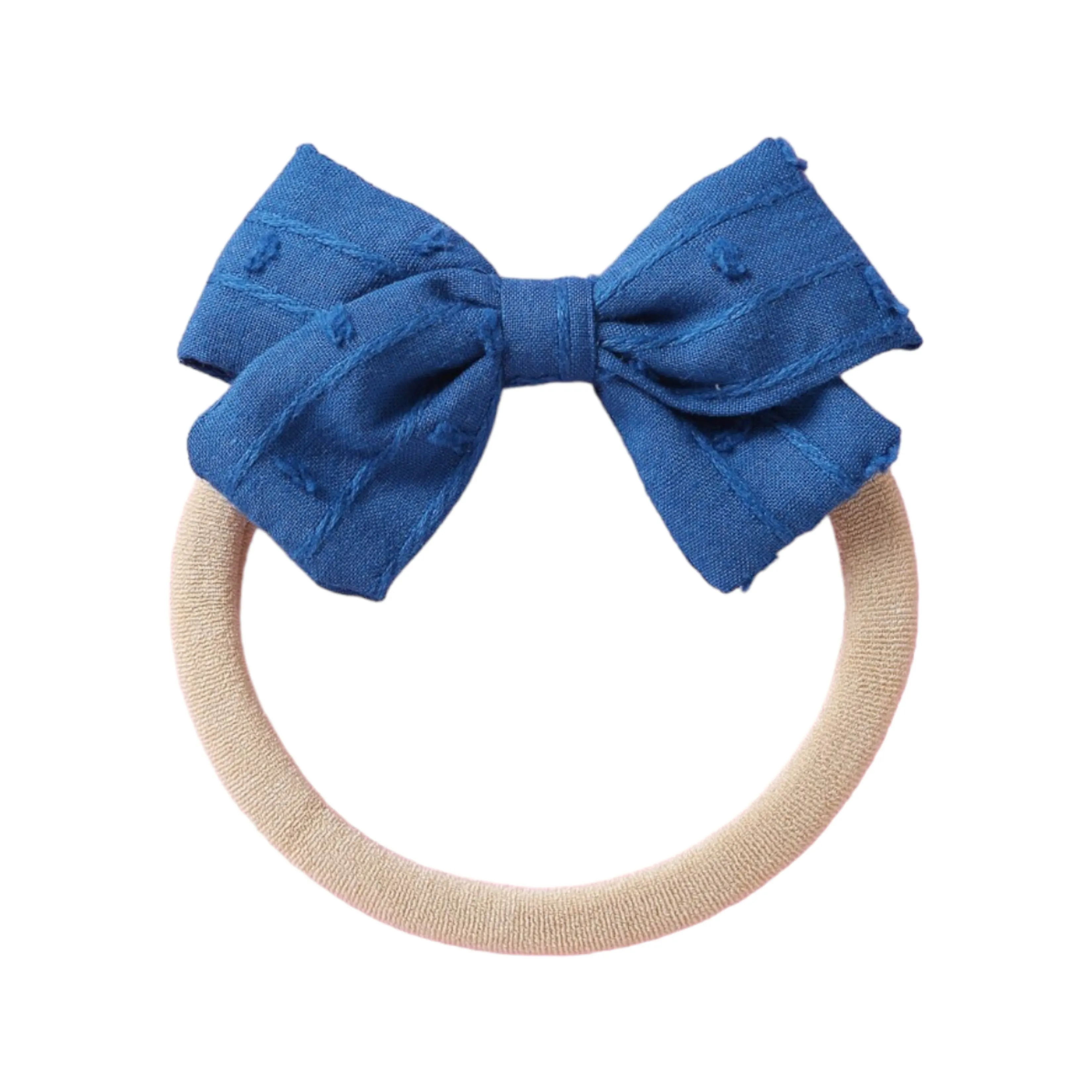 Cobalt Blue Dotty Embroidered Cotton Baby Bow