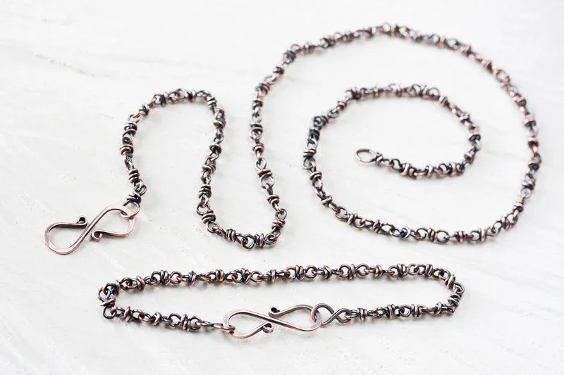 Copper Jewelry Set: Handcrafted Copper Chain Necklace and Bracelet