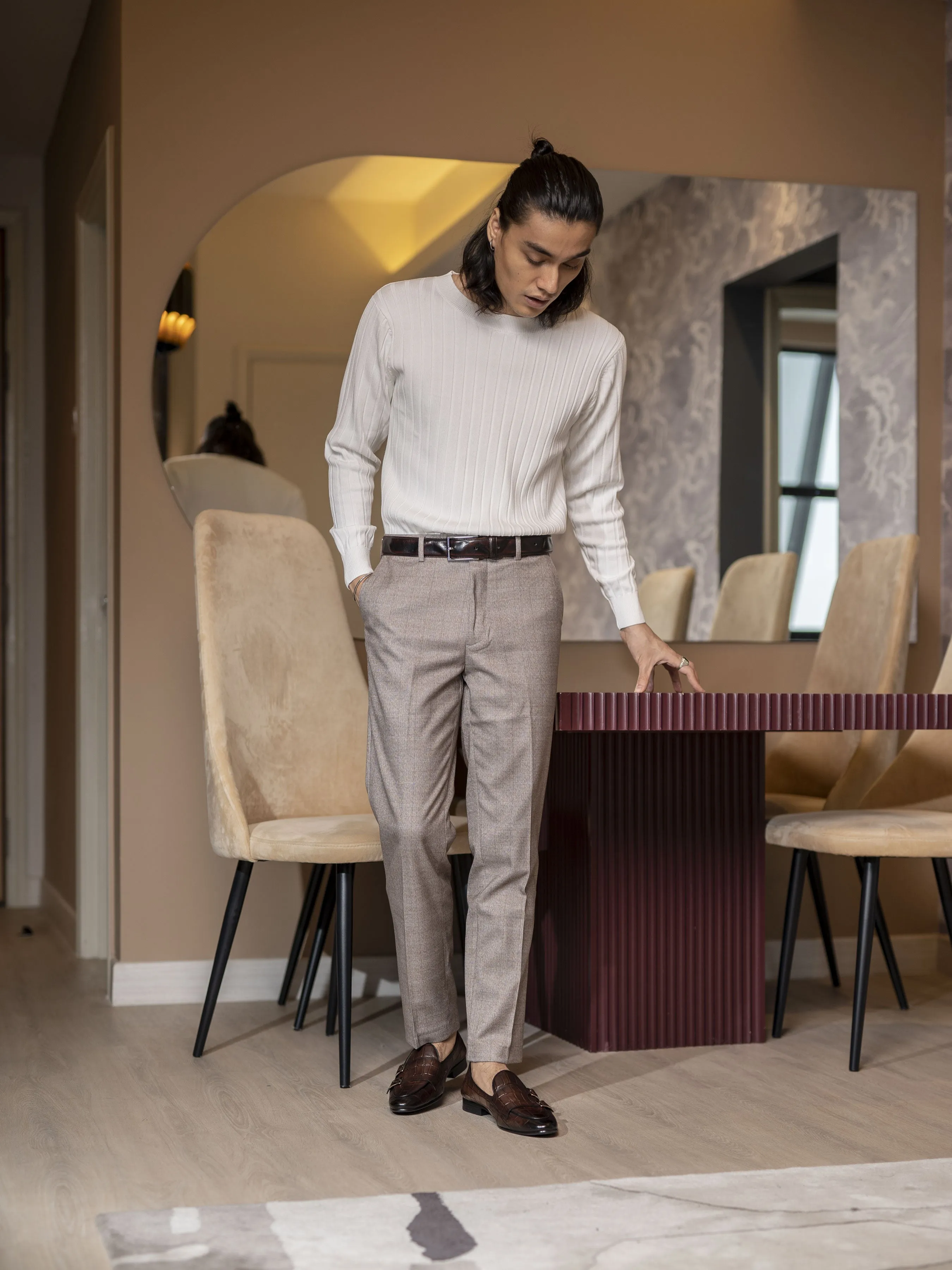 Dark Brown Croco Double Monk Strap Belgian Loafer