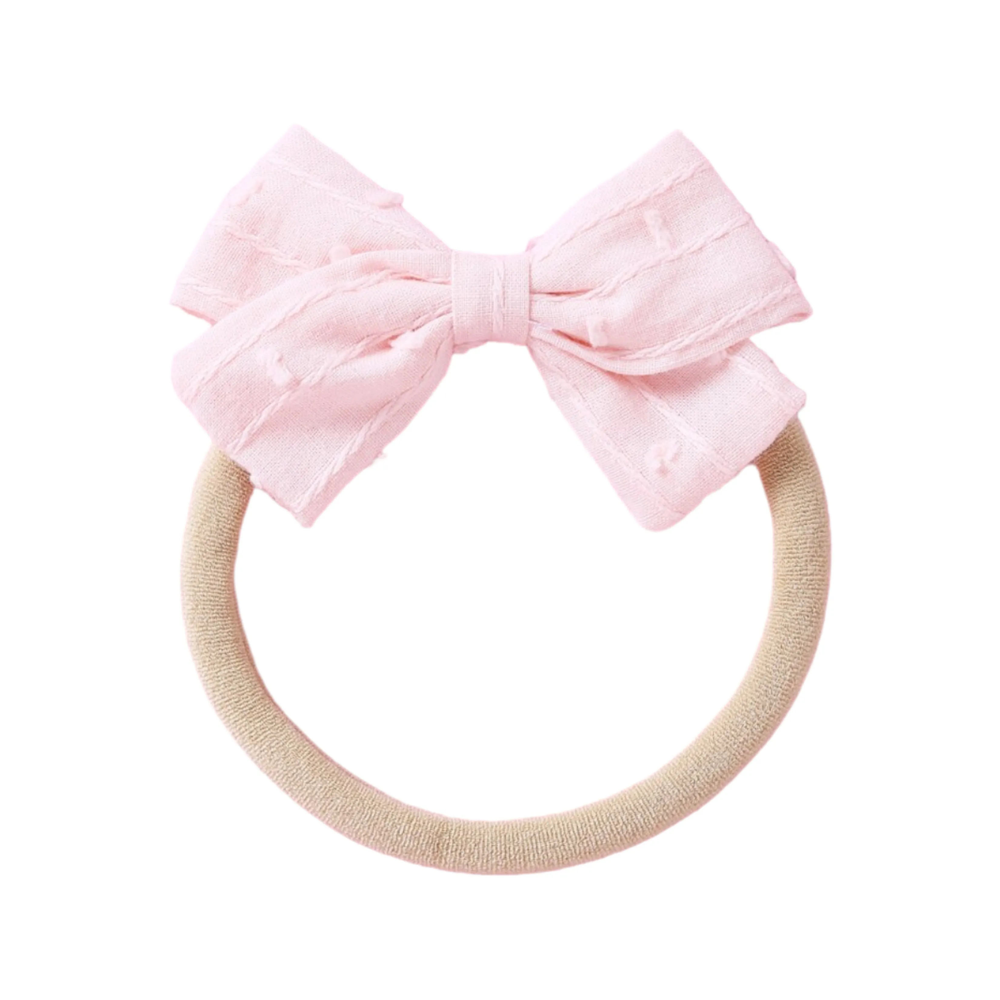 Dotty Cotton Baby Bow - Flamingo Embroidery.