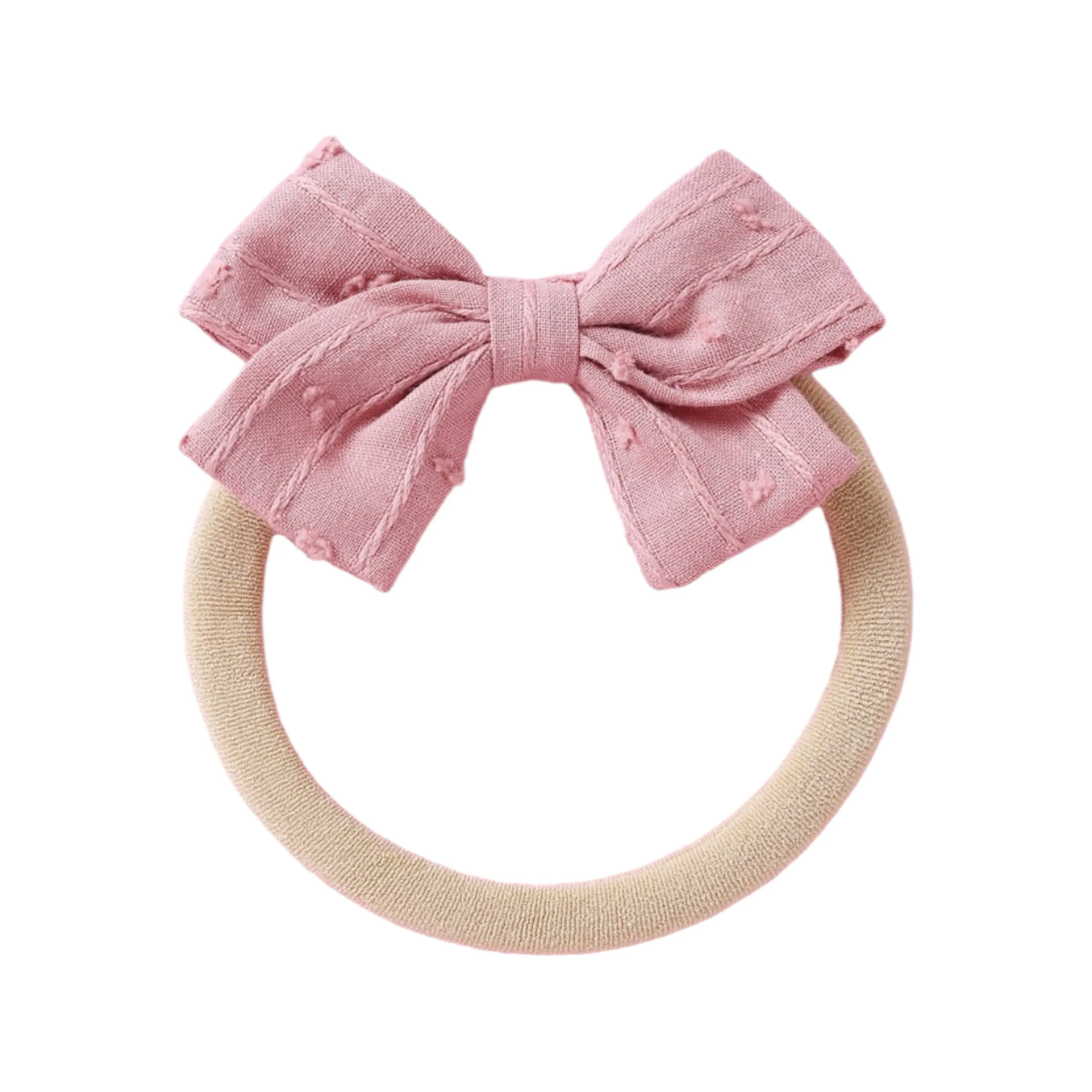 Dotty Cotton Baby Bow - Flamingo Embroidery.