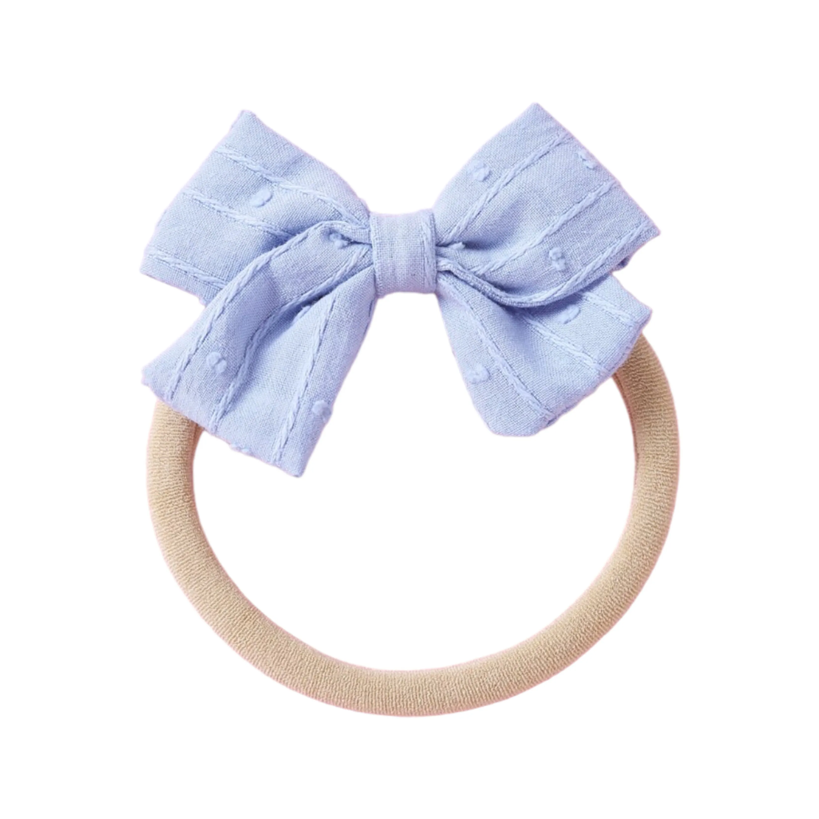 Dotty Embroidered Cotton Baby Bow Sky