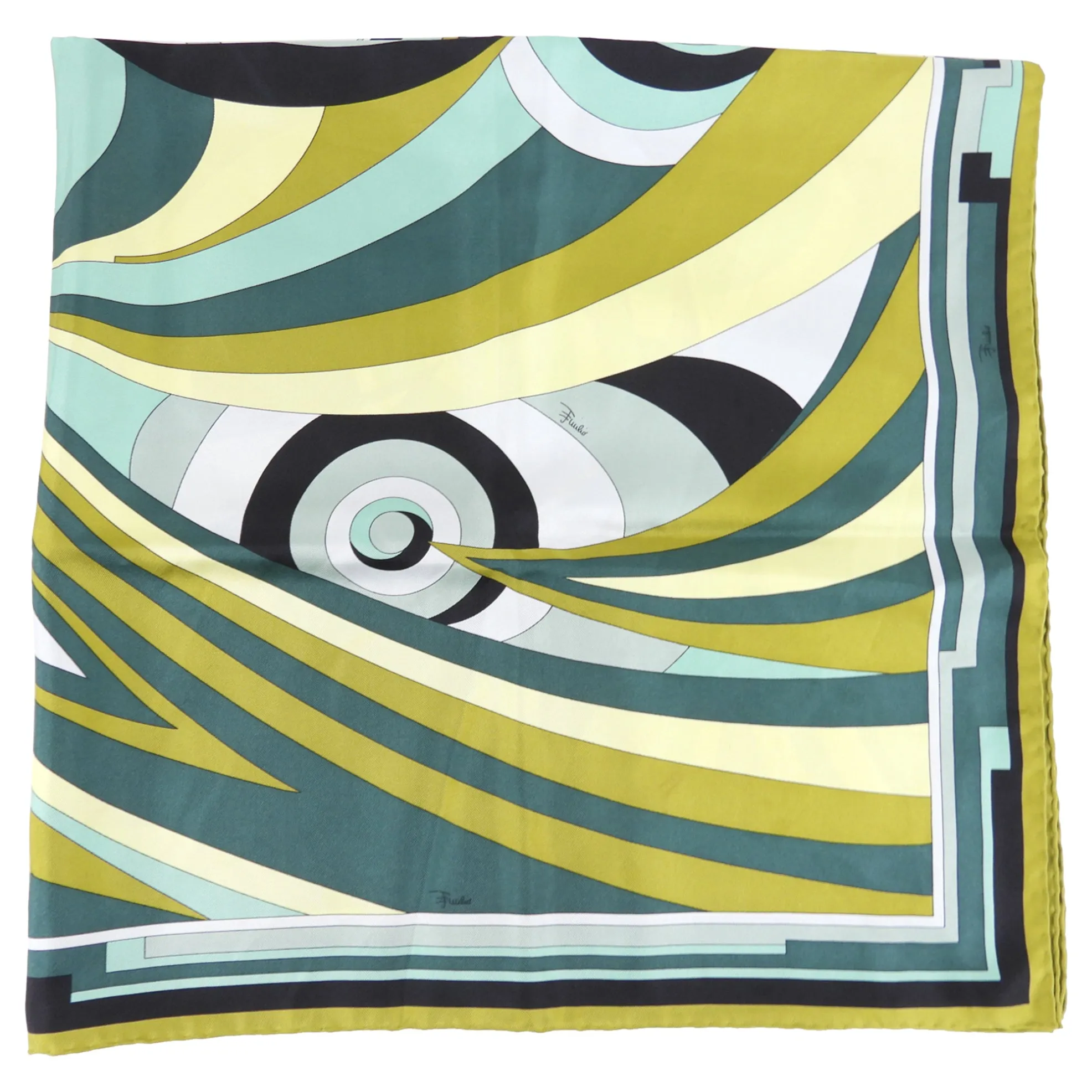 Emilio Pucci Green Black Silk Twill Square 90cm Scarf, Shop Now