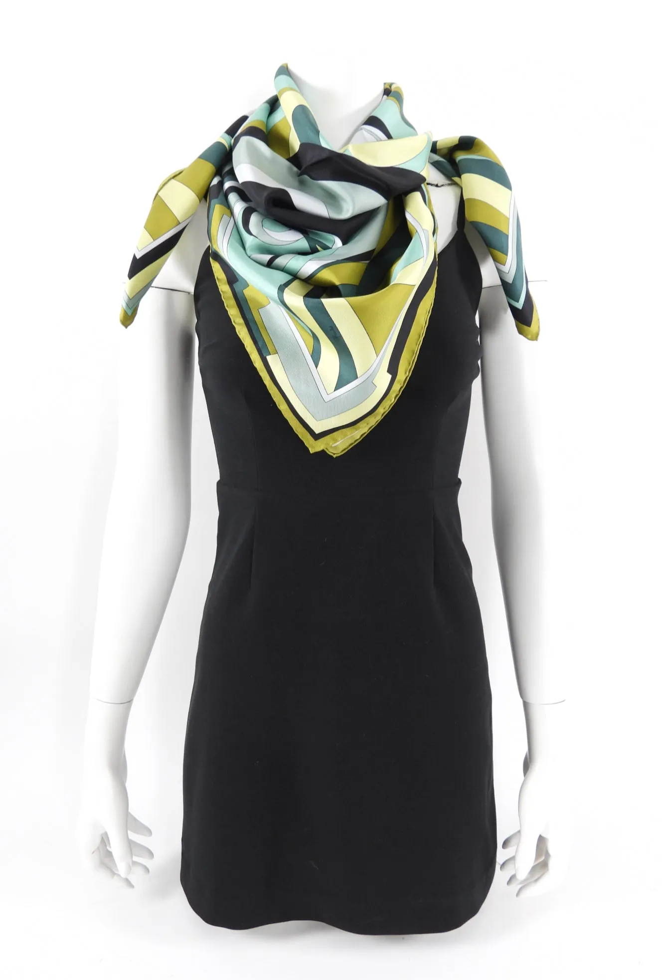 Emilio Pucci Green Black Silk Twill Square 90cm Scarf, Shop Now