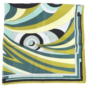 Emilio Pucci Green Black Silk Twill Square 90cm Scarf, Shop Now