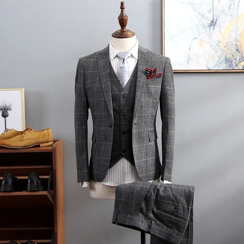 English Style Slim-Fit Three-Piece Wedding Suits for Men