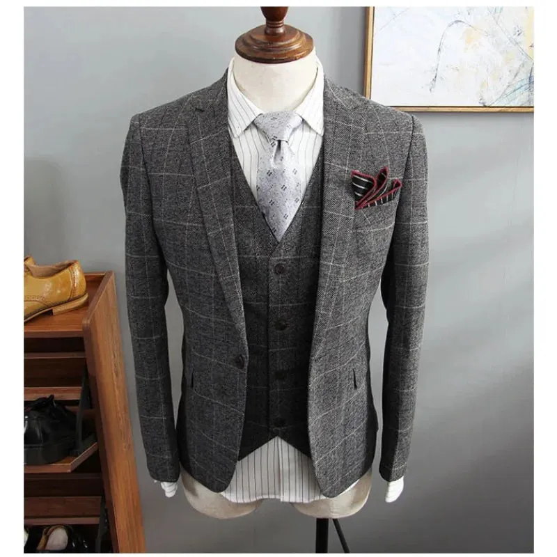 English Style Slim-Fit Three-Piece Wedding Suits for Men