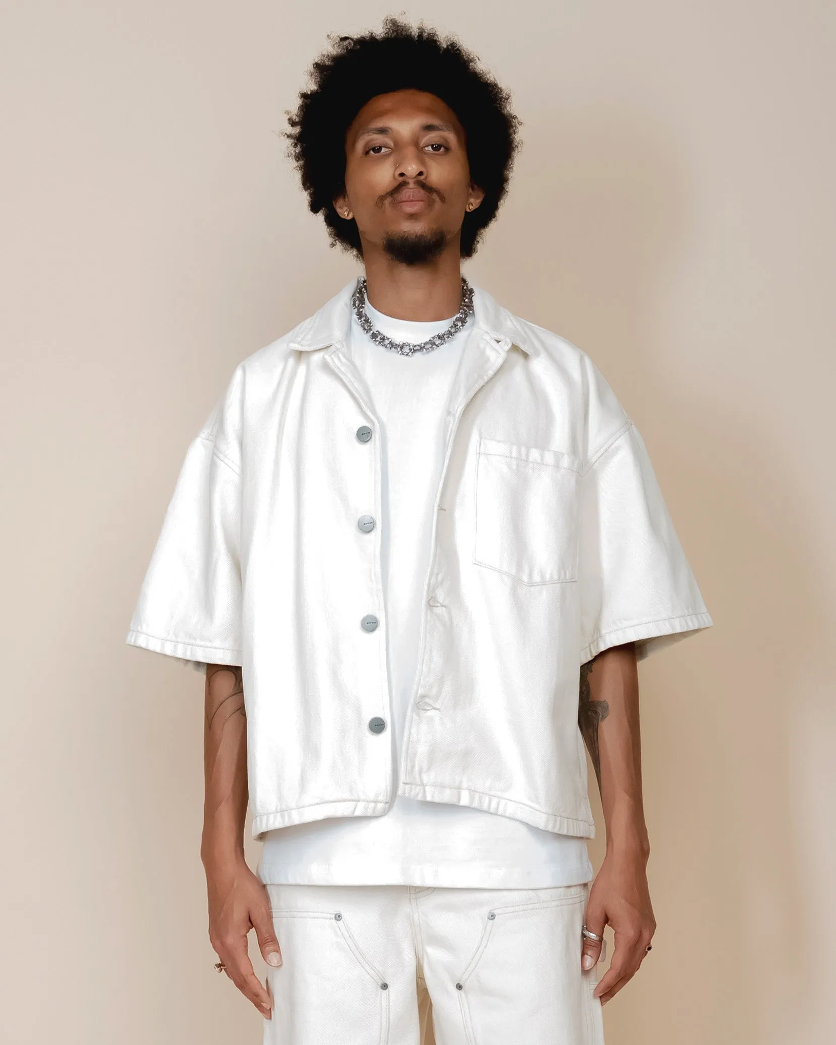 EPTM cream boxy twill shirt.